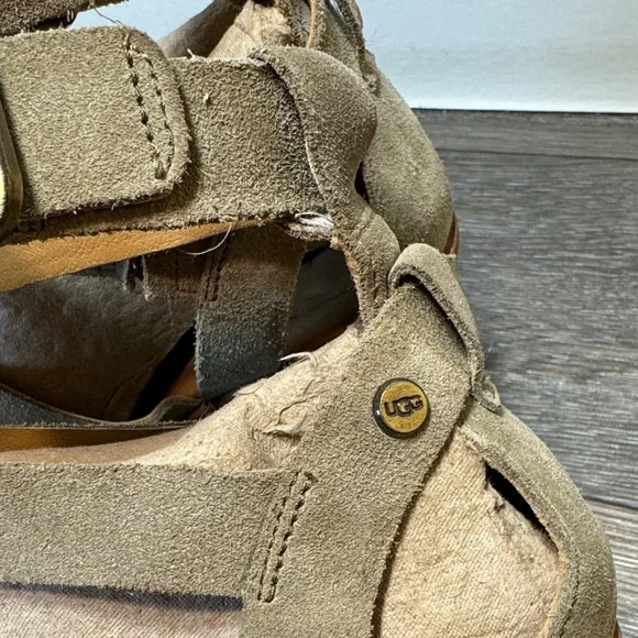 UGG Stylish green/Tan suede/leather Sandals size 7.5 (j151) - Picture 6 of 14